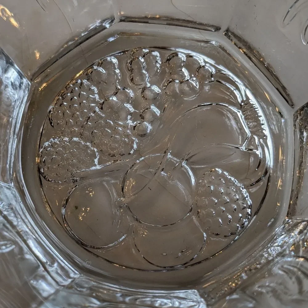 Vintage Ramekin Bowl MCM Glass Octagon 4 inch Embossed Fruits Vegetables 1950s